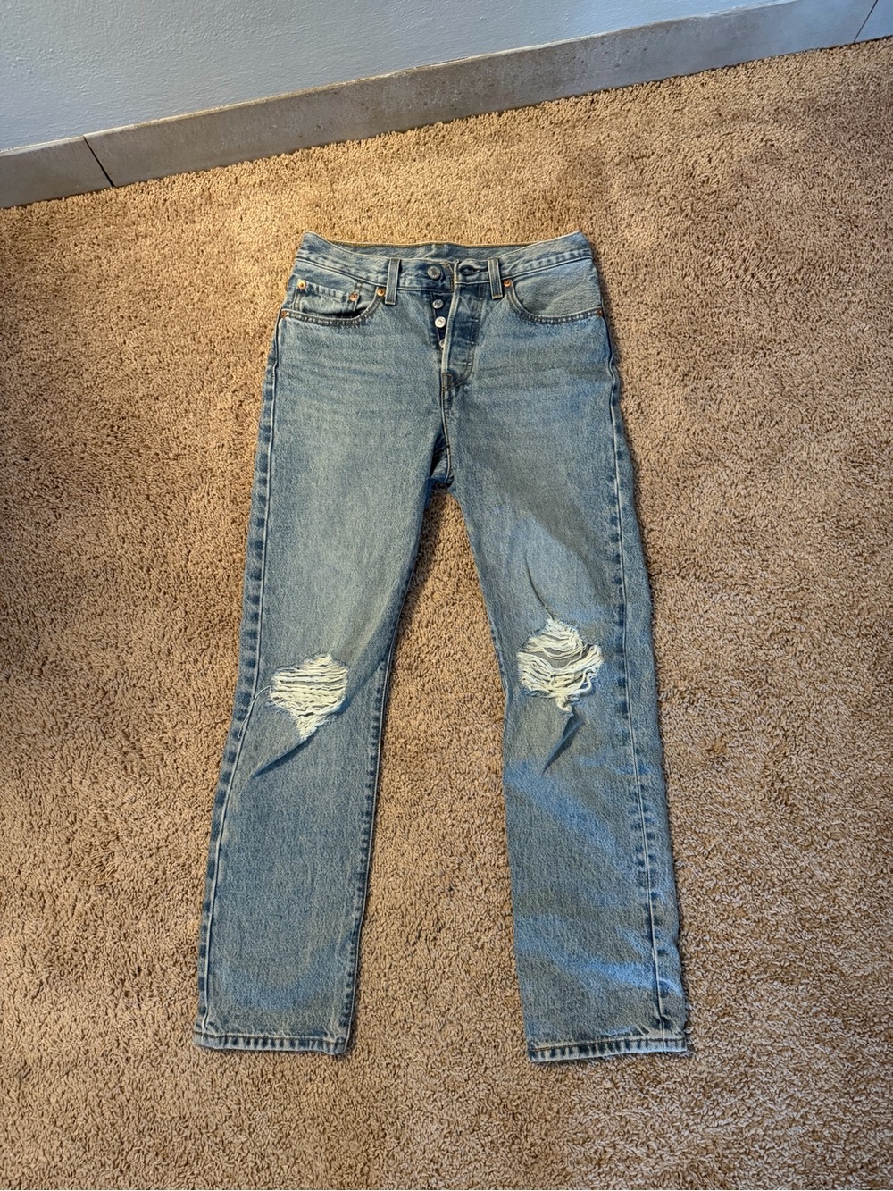 Levi's Light Blue Straight-Leg Distressed Jeans